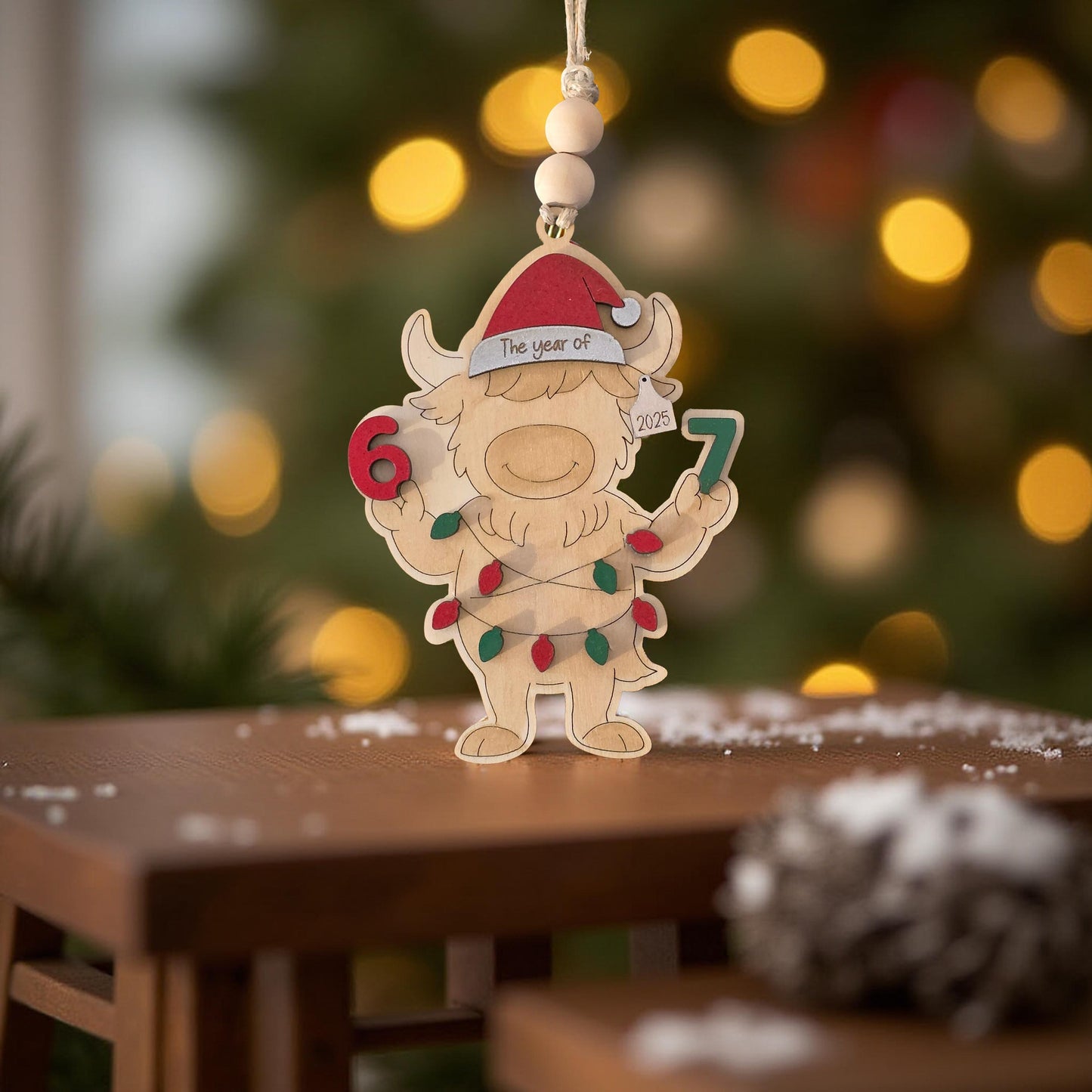 "SIX, SEVEN" Highland Cow Christmas Ornament 2025
