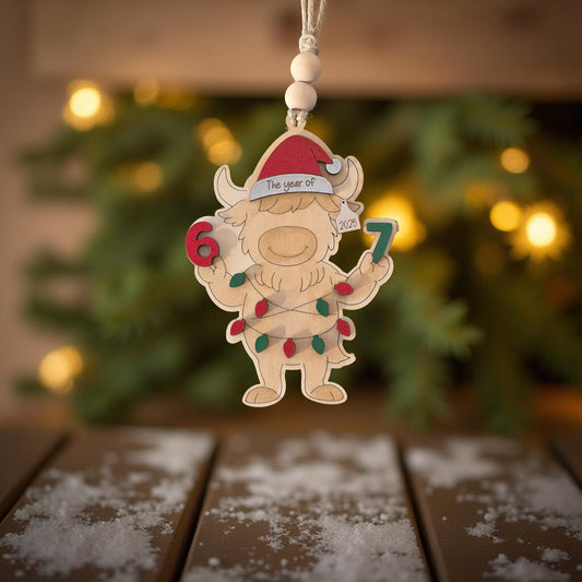 "SIX, SEVEN" Highland Cow Christmas Ornament 2025